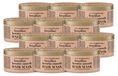 Obrázok produktu pre 12 kusov masky na vlasy OGX Brazilian Keratin Smooth – pre obnovu a lesk vlasov – 300 ml – výhodný balík