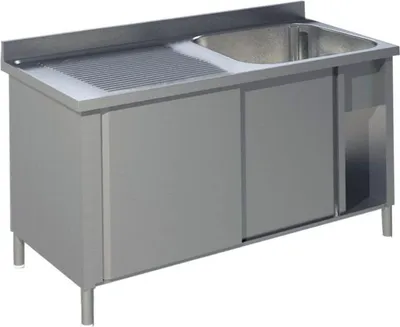 Produktbild von KBS Spülschrank 1400x700x850 mm mit 1 Becken rechts mit Schiebetüren