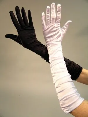 Produktbild von Satinhandschuhe gerüscht ca. 40 cm weiß Karneval