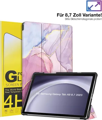 Produktbild von Schutzhülle + 2x 4H Displayfolie für Samsung Galaxy Tab A9 2023 8.7 Zoll Cover Case Schutz Tablet Farbe: Glitzernder Marmor