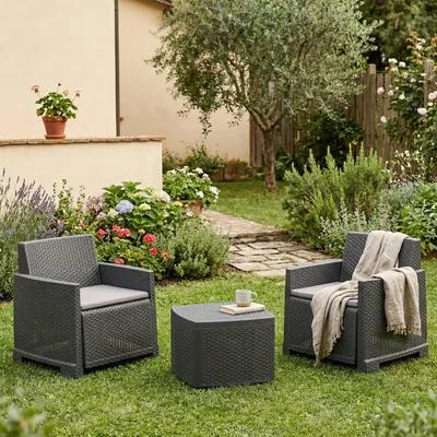 Produktbild von Dmorah Gartenmöbel-Set Laigueglia Schwarz, 2-Sitzer, Tisch