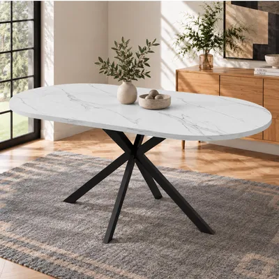 Productafbeelding van Uitschuifbare eettafel, 160/120 x 80 cm, geschikt voor 4-6 personen, ovaal tafelblad, metalen poten, minimalistische stijl, geschikt voor de eetkamer