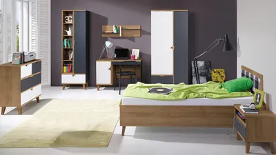 Obrázok produktu pre Študentský nábytok s posteľou 90x200 VISTA 2 - dub zlatý / biely / grafit
