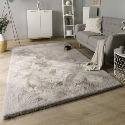 Produktbild von Hochflor Teppich Shaggy Unifarben Schlafzimmer schmutzabweisend Hellgrau Läufer 80x150 | 100% Polyester | Florhöhe: 35 mm | pflegeleicht