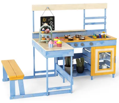 Immagine prodotto di Cucina da esterno per bambini in fango con tavolo da picnic - Legno di abete