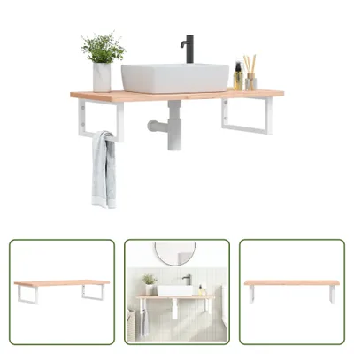 Zdjęcie produktu dla The Living Store Półka pod umywalkę do montażu na ścianie ze stali i litego drewna bukowego