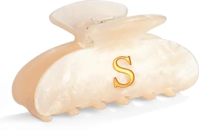 Produktbild von Damen Haarklammer Buchstabe S Acryl Beige Gold-Detail