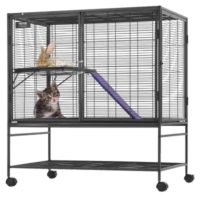 Immagine prodotto di Gabbia per furetti in metallo rotante da 39", grande gabbia Critter Nation a 2 livelli, gabbia per piccoli animali con rampe e vassoio, facile da assemblare per ratti, criceti e porcellini d'India,