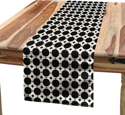 Produktbild von ABAKUHAUS abstrakte Geometrie Tischläufer, Repeating Kreise Motive zweifarbige Zusammensetzung Muster, 40 x 180 cm, Anthrazit grau Champagner