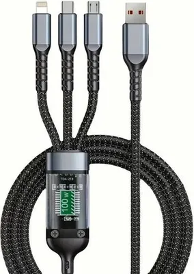 Produktbild von 3-in-1 Multi-Ladekabel – 100W Schnellladekabel USB auf USB-C, Micro & Lightning – Nylon-ummantelt – Universal-Ladekabel für iPhone, iPad, Android, Tablet