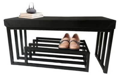Immagine prodotto di Panca porta scarpe in metallo, nera, dimensioni 120x30x45 cm