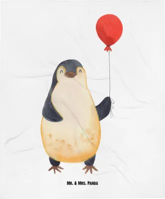 Produktbild von Mr. & Mrs. Panda Fleecedecke Pinguin Luftballon - Weiß - Geschenk, Jahrmarkt, Kirmes, Babydecke, Schmusedecke, Motivation, Kinderdecke, Lebenslust, Glück, Schlummerdecke