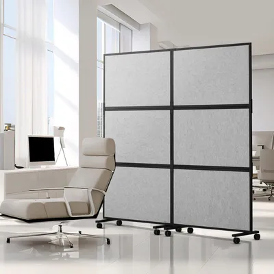 Produktbild von Raumteiler Trennwand Paravent Schallschutzwand Doppelpanel, tragbare Bürotrennwand mit Polyester und Stahlkabinenwand, Raumtrenner (171 x 39 x 186 cm)
