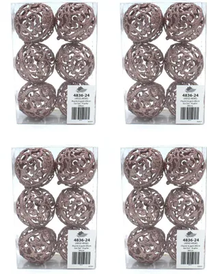 Produktbild von Weihnachts-Kugel 6cm glitzer 4 Sets - 24 Kugeln kupfer