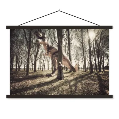 Produktbild von MuchoWow® Textilposter Dinosaurier - Wald - Baum 90x60 cm mit schwarzem Rahmen - Aufhängungssatz