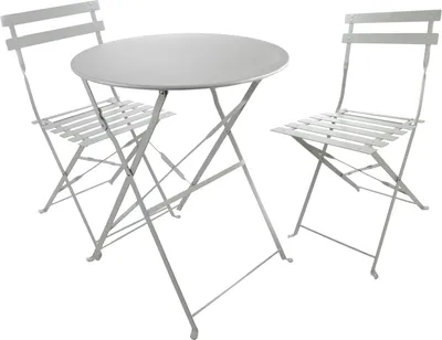 Produktbild von Bistro-Set aus Metall für Garten, Balkon und Terrasse, graue Bistrogarnitur 3-teilig 2 Stühle 1 runder Tisch, Balkonmöbel Set klappbar, wetterfest