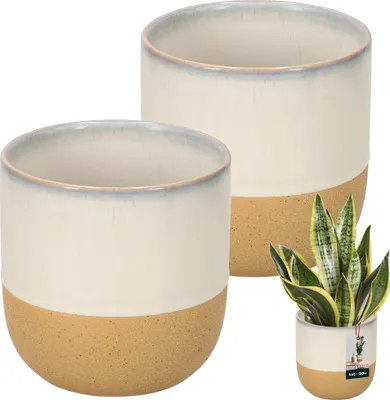 Image de KOTARBAU® 2 pcs. Pot de fleurs Beige Crème Orange Céramique Hauteur 13 cm ⌀ 13 cm Cache-pot pour salon Handmade Pot de plantes pour jardin & balcon Vintage Pot de plantes Beige