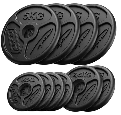 Obrázek produktu pro Marbo Sport 30 kg sada olympijských závaží z litiny Litinové závaží s otvorem ø50/51 mm / 4 x 5 kg + 2 x 2,5 kg + 4 x 1,25 kg
