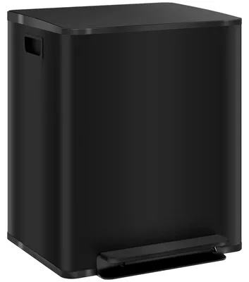 Image de Poubelle à pédale, 2 x 25 litres, en acier inoxydable, avec couvercle et pédale, bac intérieur (noir)