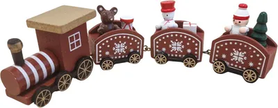 Productafbeelding van Houten kersttrein - 4-delig - Kerstdecoratie figuren miniatuur - Kerstversiering tafel of vensterbank - 19,5 cm