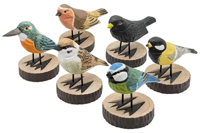Image de Ensemble décoratif de 6 oiseaux en bois sur socle