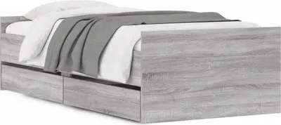 Image de vidaXL Cadre de lit avec tiroirs Gris Sonoma 100x200 cm