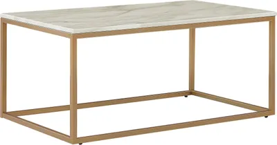 Produktbild von BELIANI Couchtisch Beige / Gold 60 x 100 cm Marmor Optik MDF Tischplatte Rechteckig Modern
