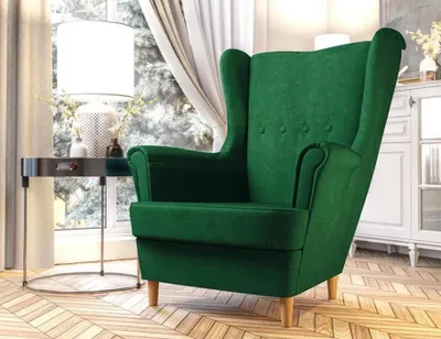 Produktbild von Easy4You Sessel Uszak Flaschengrün 82x100x86 cm, Relaxsessel, Skandinavischer Sessel, Moderner Polstersessel in Stoff Velvet Kronos, Wohnzimmermöbel, Füße aus Holz
