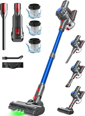 Produktbild von Akku Staubsauger 450W, 40.000 Pa, 50 Min Laufzeit, kabellos, grünes LED, verbesserte Bodendüse, Anti-Tangle, für Böden, Teppiche & Tierhaare, A+++