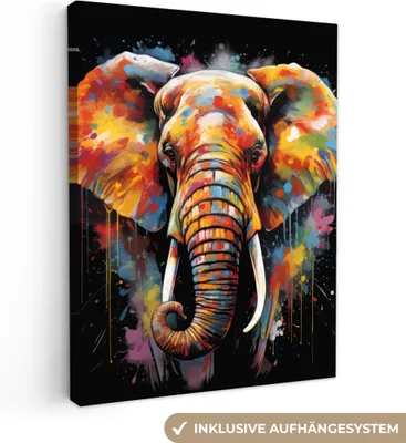 Obrázek produktu pro Obrazy na plátně 60x80 cm - Graffiti - Slon - Černá - Zvířata - Barvy, Obrazy Obývací pokoj Moderní, Nástěnná dekorace