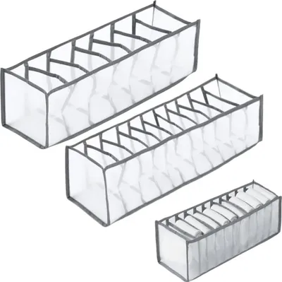 Produktbild von Kleiderkasten-Organizer für Socken und Unterwäsche - Set von 2 - Grau - 11 Fächer + 7 Fächer