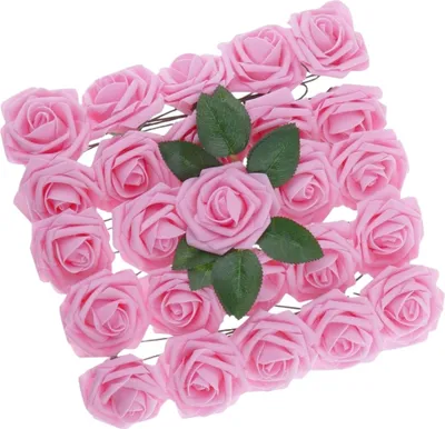 Image de Bouquet de roses artificielles roses 25 pièces Set de fleurs de décoration