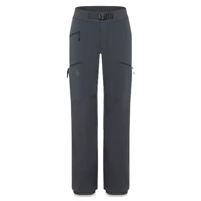 Dunkelgraue Softshellhosen für Damen von Black Diamond; Modell W Dawn Patrol Hybrid Pants; mit mehreren Taschen.
