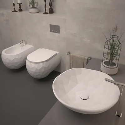 Produktbild von Neu 3D Design Keramik PENT Ausfsatzwaschbecken Aufsatz-Waschschale Rund 49x49cm WASCHBECKEN WASCHSCHALE HANDWASCHBECKEN BADEZIMMER GÄSTE WC