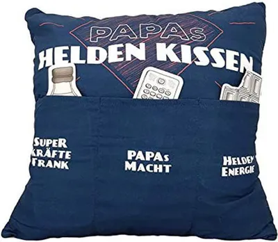 Produktbild von Kissen aus Stoff Sofahelden Papas Heldenkissen mit Taschen und Deko