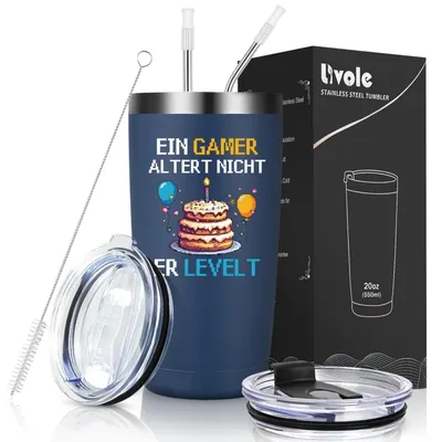 Produktbild von Thermobecher 600ml Navy Blau Doppelwandig Isolierbecher mit Spruch