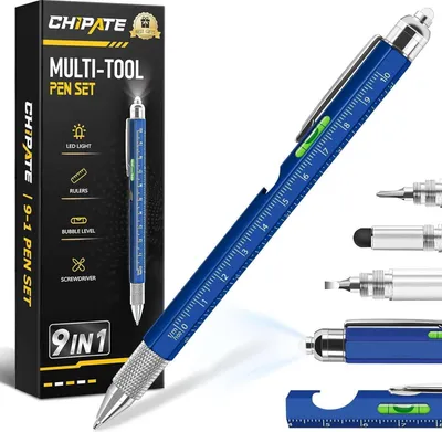 Image de Chipate 9-IN-1 Stylo Bille Multifonction Bleu - Cadeaux pour hommes