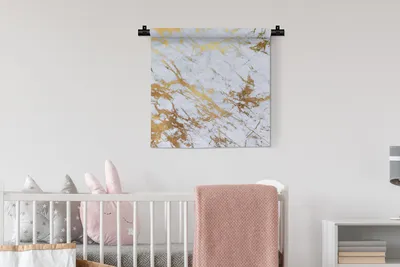 Produktbild von MuchoWow® Wandteppich Wandbehang Marmor - Gold - Weiß 60x60 cm Tapisserie Dekoration Wandtuch - Dekorationen - Wand Decke