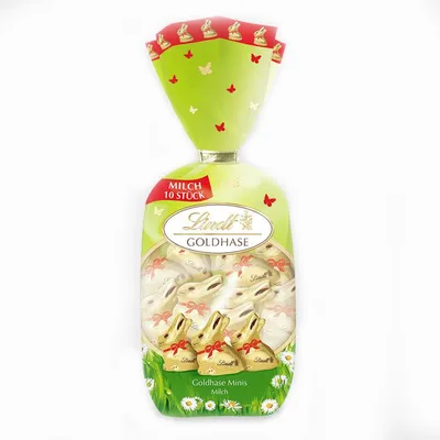 A bag of Lindt Goldhase Minis chocolates.