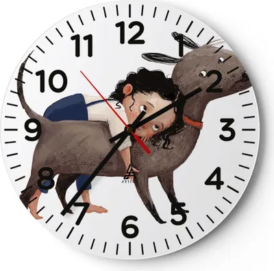 Produktbild von Wanduhr - Rund - Glasuhr - Kind Hund Bild - 40x40cm - Schleichendes Uhrwerk - Lautlos - zum Aufhängen bereit - Dekoration Modern - Wanddekoration aus Glas - C4AR40x40-4783