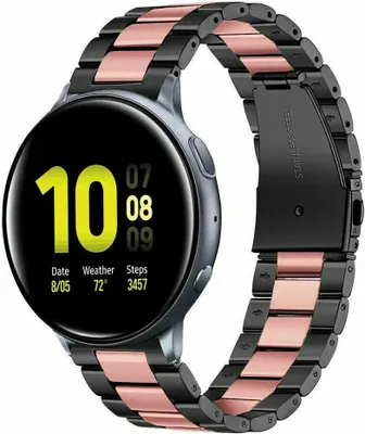 Produktbild von Strap-it Stahlarmband - Kompatibel mit Samsung Galaxy Watch Active / Active 2 Armband Ersatzarmband Edelstahl - Faltschließe - Hochwertiges Material - für Smartwatch 20mm Armband Schwarz / Rosa