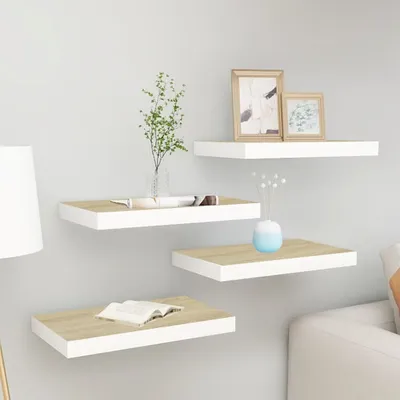 Obrázek produktu pro The Living Store Závěsné police 4 ks. Dubový vzhled a bílá MDF 50x23x3,8 cm