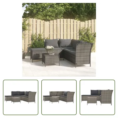 Produktbild von The Living Store 4-tlg. Garten-Lounge-Set mit Kissen Grau Poly Rattan