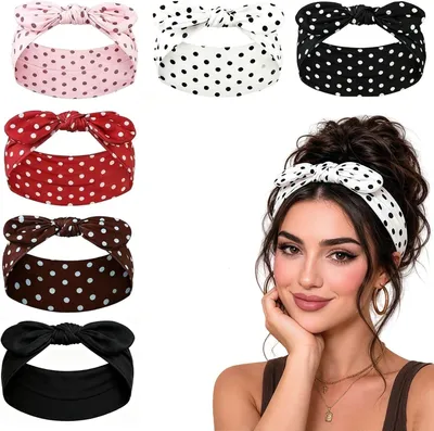 Imagen del producto de Diademas para mujer, 6 unidades, anchas, con lunares y lazos, un accesorio de moda versátil