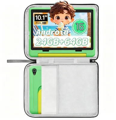 Produktbild von JENBIZZ Kinder Tablet 10.1 Zoll mit Android 16, 24(3+21)GB RAM, 64 GB erweiterbar auf 1TB, 6000mAh, mit Tragetasche