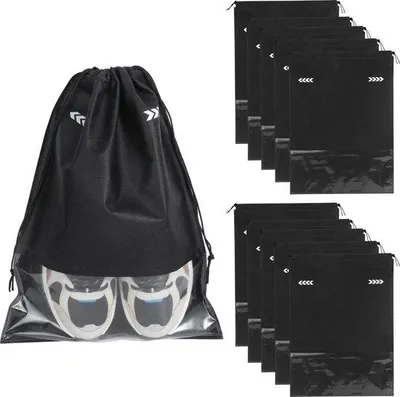 Produktbild von 10 Stück Schuhbeutel, Schuhbeutel mit Kordelzug und Sichtfenster, staubdicht, Aufbewahrungsbeutel für Damen und Herren, für den Alltag und auf Reisen (groß, schwarz), schwarz, Schuhbeutel