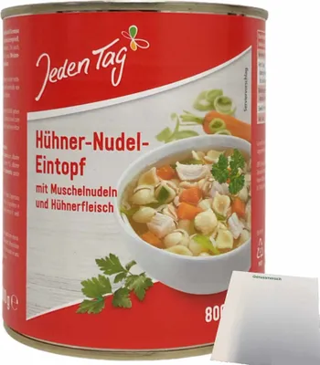 Produktbild von Jeden Tag Hühnernudeltopf mit Muschelnudeln und Hühnerfleisch (800g Dose) + usy Block