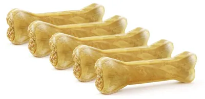 Imagen del producto de DOGBOSS, 100% naturales, huesos para masticar – huesos para perros, piel de ternera con pollo, 5 unidades, 17 cm