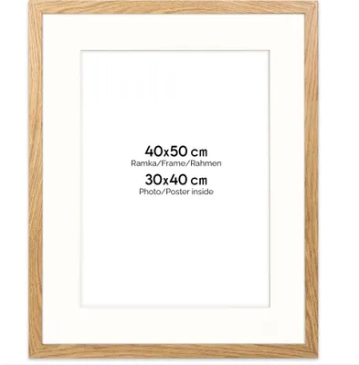 Produktbild von FRAMAI® Bilderrahmen 40x50 cm in Eichenfarbe– mit Passepartout – MDF Holzrahmen, bruchsicheres Plexi, umweltfreundlich, mit Aufhängung & Ständer – Hochformat & Querformat