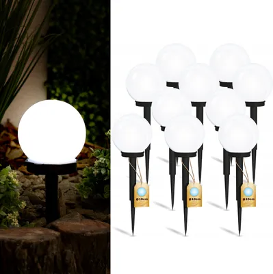 Obrázek produktu pro LUMILED 10 kusů solárních zahradních světel Solární lampy Solární koule pro zahradu Svítící koule se zemním hrotem Soumraková čidla LED IP44 Studená bílá ∅10